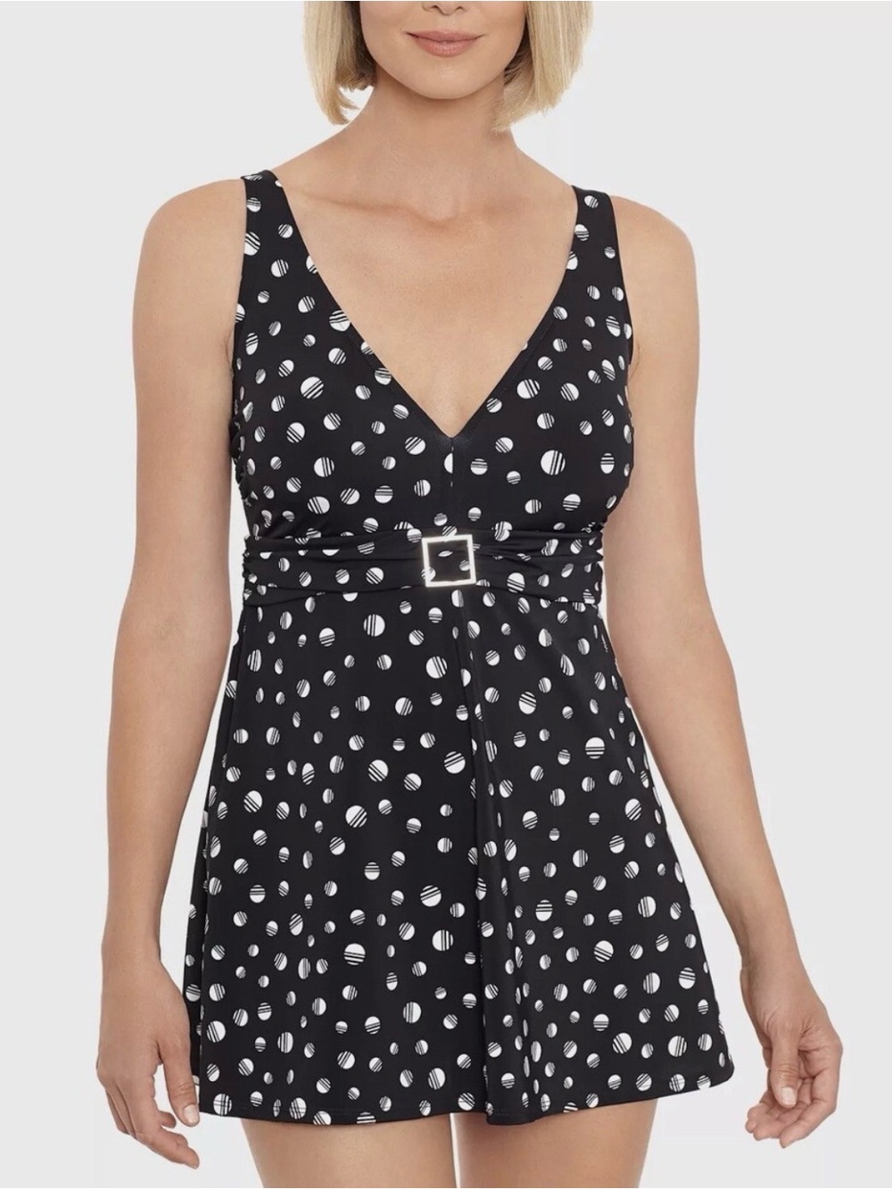 Macy’s Swim Solutions Black & White Polka Dot Swim Dress